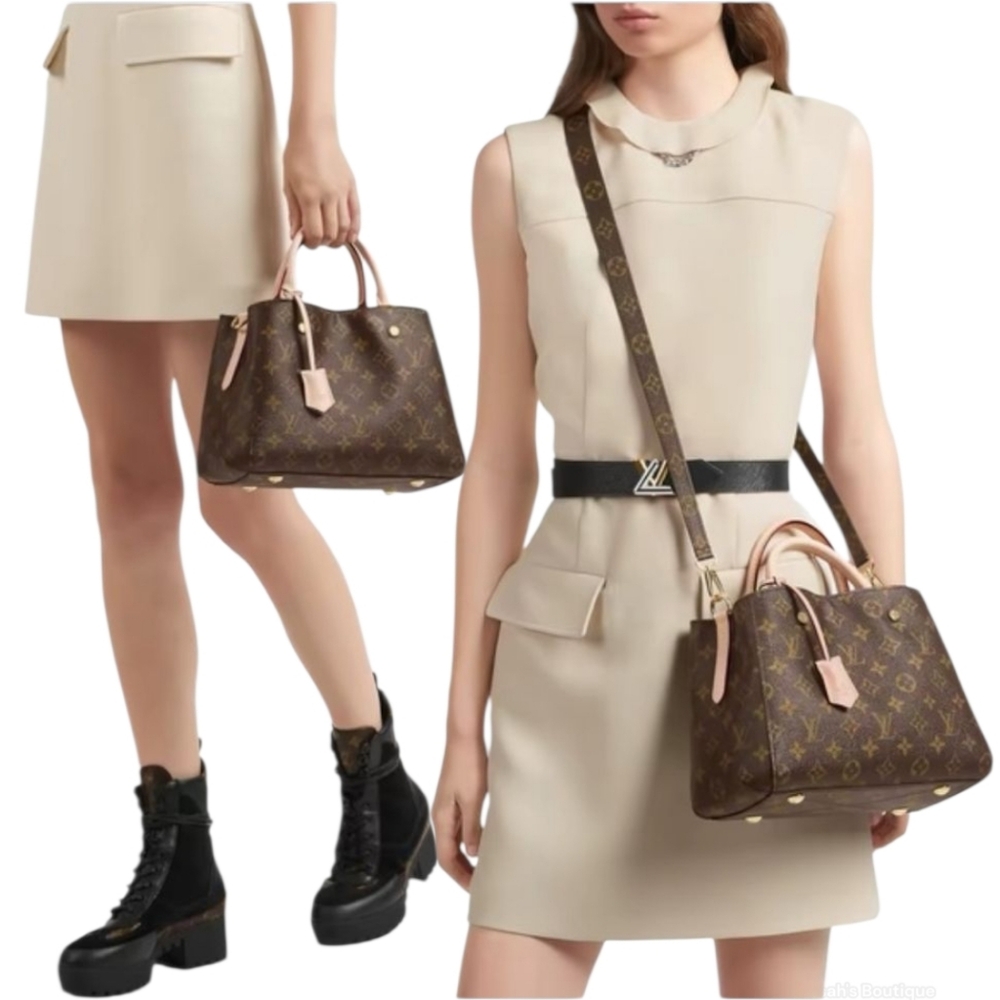 Like New! AUTHENTICATED Louis Vuitton Montaigne Top Hand Bag Brown Canvas LV - Picture 4 of 16